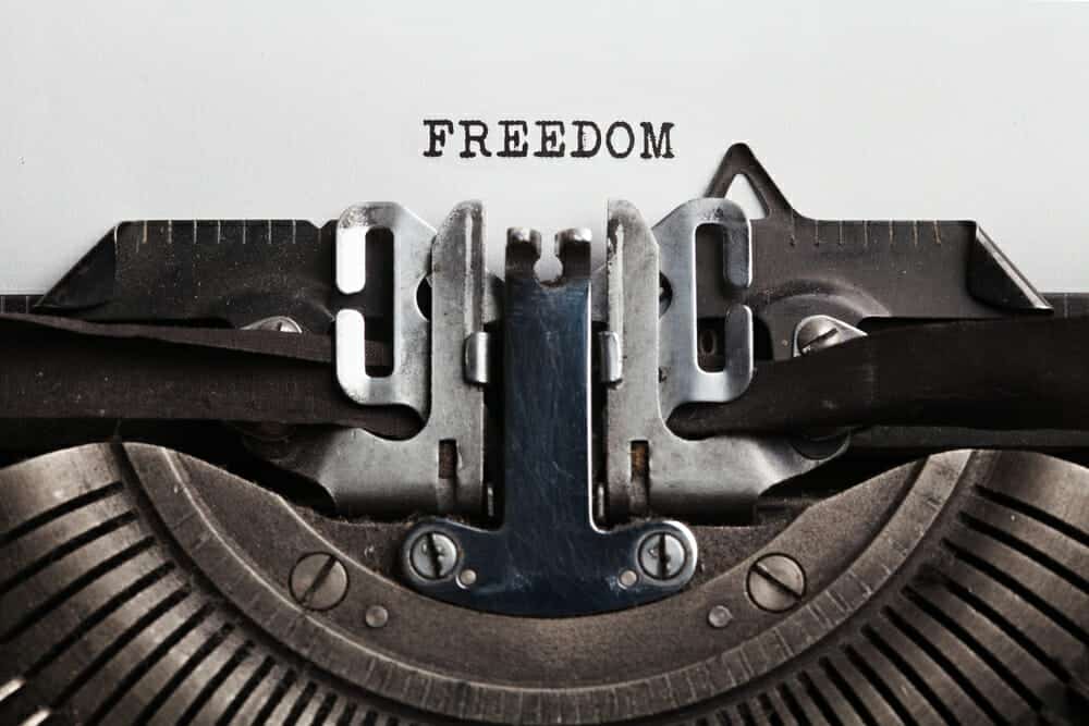 Typewriter with the word Freedom typed out